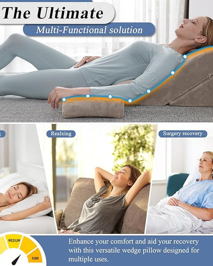 Axelrod Bed Wedge Pillow Set Foam | Adjustable Pillows for Back, Leg and Knee Pain Relief | Post Surgery Ortho Pillow – Anti Snoring, Heartburn, Acid Reflux & GERD- Brown - LeafyLoom