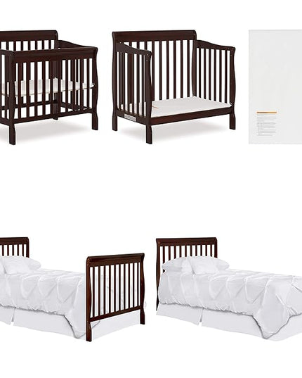 Nursery Essentials Bundle of Dream On Me Aden Convertible 4-in-1 Mini Crib, Dream On Me Ashton Changing-Table, with a Dream On Me Sunset 3” Extra Firm Fiber Portable Crib Mattress - LeafyLoom