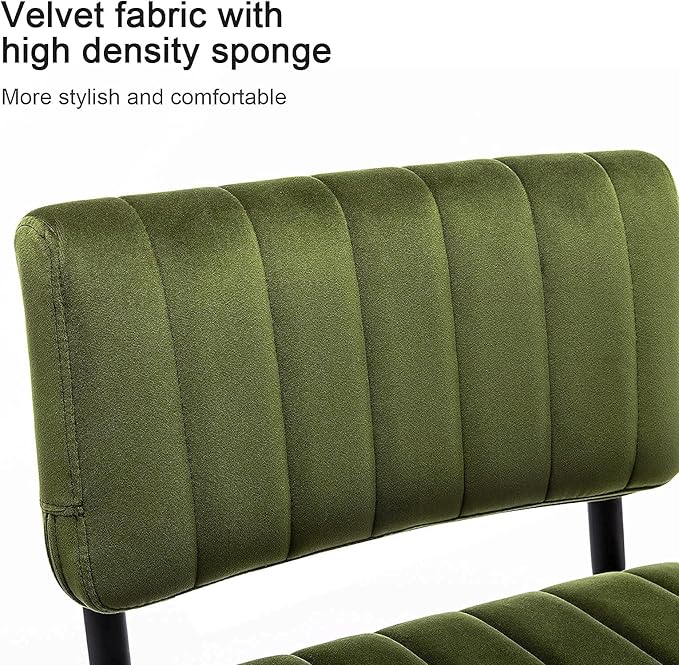 ONEVOG Green Velvet Dining Chairs Set of 2, Upholstered kitchen Dining Room Chair, Comfy Green Chair with Black Metal Legs, Cantilevered Design Chair for Bedroom, Living Room - LeafyLoom