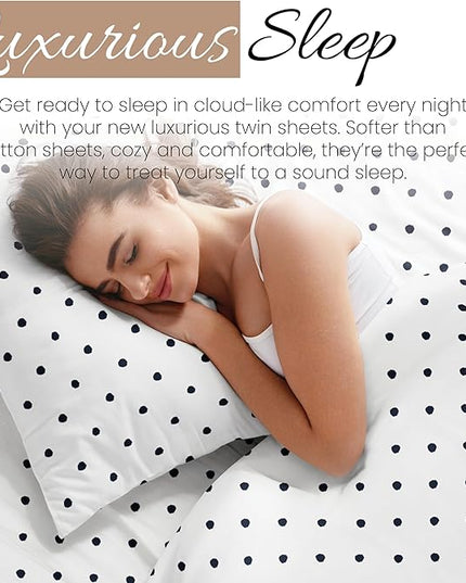 Linen Market 3 Piece Twin Bedding Sheet Set (Navy Blue Dots) - Sleep Better Than Ever with These Ultra-Soft & Cooling Bed Sheets for Your Twin Size Bed - Deep Pocket Fits 16" Mattress - LeafyLoom