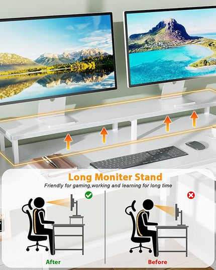 Furologee 61" Computer Desk with Fabric File Cabinet & Drawer, Reversible White Desk with Storage Shelf, Office Desk with Long Monitor Stand, Writting Desk Workstation, for Home/Office/White - LeafyLoom