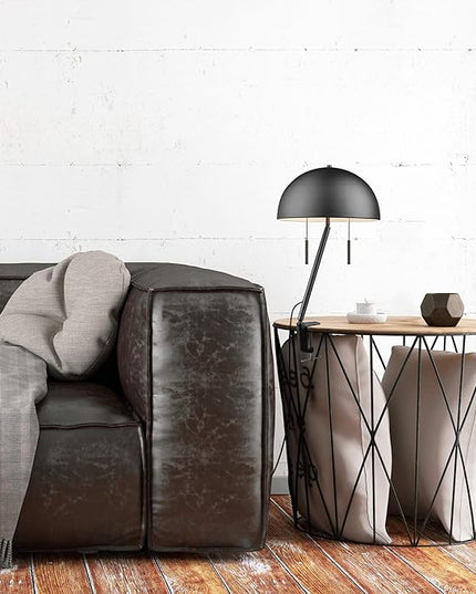 Globe Electric 52883 Luna 18" 2-Light Clamp-Arm Desk Lamp, Matte Black, Mushroom Shade, Double On/Off Pull Chains - LeafyLoom