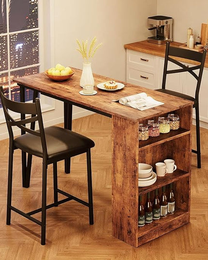 GAOMON Dining Table Set for 2, Kitchen Table Set for 2, Expandable Kitchen Bar Table and Chairs with 2 Upholstered Chairs and 3 Storage Shelves for Apartment Small Space, Rustic Brown - LeafyLoom