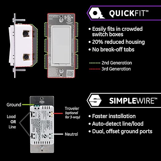 Enbrighten Zigbee Dimmer, QuickFit & SimpleWire, Pairs Directly with Echo Studio/Show 10/Plus 1st & 2nd Gen, Works WIth Alexa, Google Assistant, White & Light Almond, Smart Light Switch, 43080 Enbrighten