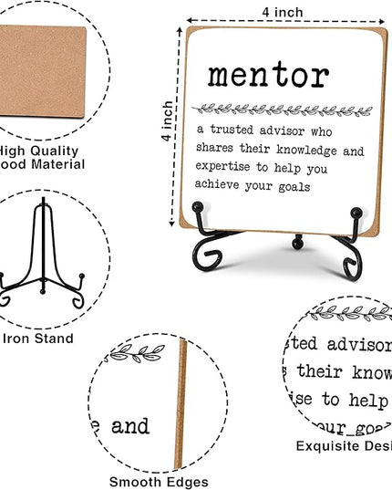 Mentor Definition Home Office Desk Decor Wood Plaque with Stand, Thank You Appreciation Gift for Mentor Boss Women Best Mom Teacher Motivational Desk Decor -A15 - LeafyLoom