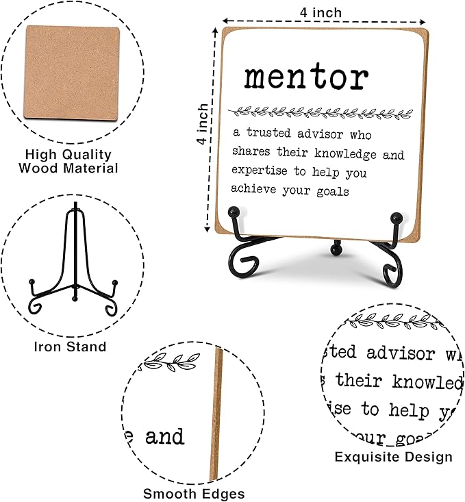 Mentor Definition Home Office Desk Decor Wood Plaque with Stand, Thank You Appreciation Gift for Mentor Boss Women Best Mom Teacher Motivational Desk Decor -A15 - LeafyLoom