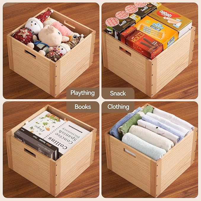 KIRIGEN Stackable Wood Storage Cube/Basket/Bins Organizer for Home Books Clothes Toy Modular Open Cubby Storage System - Office Bookcase Closet Shelves F26-NA - LeafyLoom