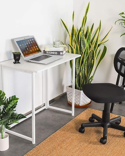 Leopard Folding Computer Desk for Small Spaces, No-Assembly Space-Saving Home Office Desk, Foldable Computer Table, Laptop Table, Writing Desk, Compact Study Reading Table (White) - LeafyLoom