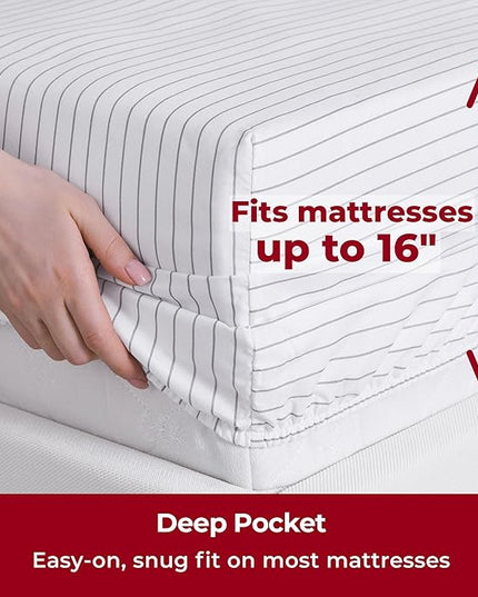 Mellanni Full Sheets Set - 4 PC Iconic Collection Bedding Sheets & Pillowcases - Hotel Luxury, Extra Soft, Cooling Bed Sheets - Deep Pocket up to 16 inch (Full, Pin Stripe Gray) - LeafyLoom