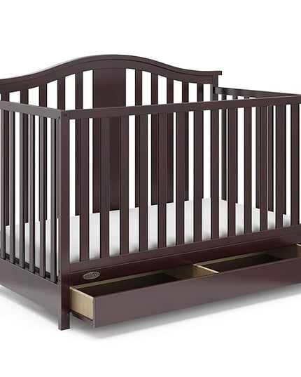 Graco Solano 4-in-1 Convertible Crib with Drawer (Espresso) – GREENGUARD Gold Certified, Crib with Drawer Combo, Includes Full-Size Nursery Storage Drawer, Converts to Toddler Bed and Full-Size Bed - LeafyLoom