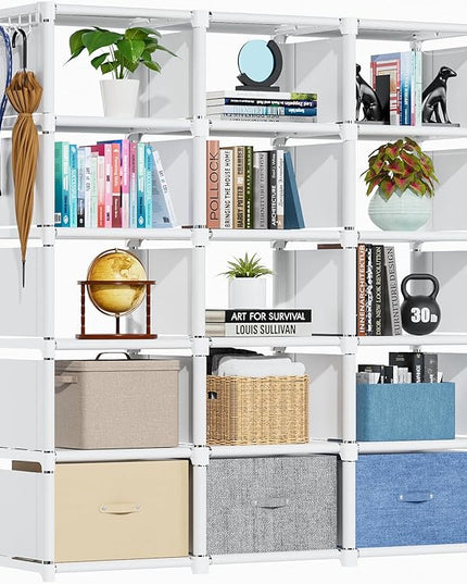 Mavivegue Bookshelf,15 Cube Storage Organizer,Book Shelf Organizer,Tall Bookcase Shelf,Book Cases/Shelves,Cubbies Closet Storage Organizer Shelves for Bedroom,Living Room,Home,Office-White - LeafyLoom