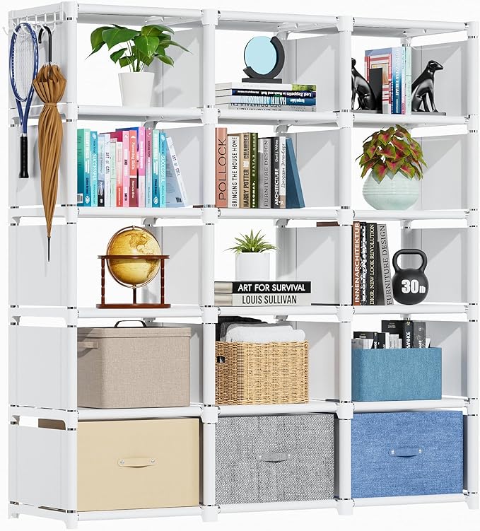 Mavivegue Bookshelf,15 Cube Storage Organizer,Book Shelf Organizer,Tall Bookcase Shelf,Book Cases/Shelves,Cubbies Closet Storage Organizer Shelves for Bedroom,Living Room,Home,Office-White - LeafyLoom