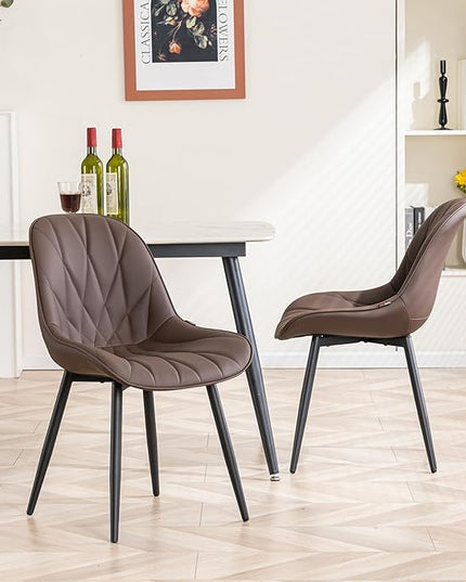 YOUNIKE Dining Chairs Set of 2, Espresso DarkBrown Modern Kitchen Chairs with Adjustable Feet, Mid Century Faux Leather Upholstered Dining Room Chairs, 300LBS Support Elegant Dinning Chairs - LeafyLoom