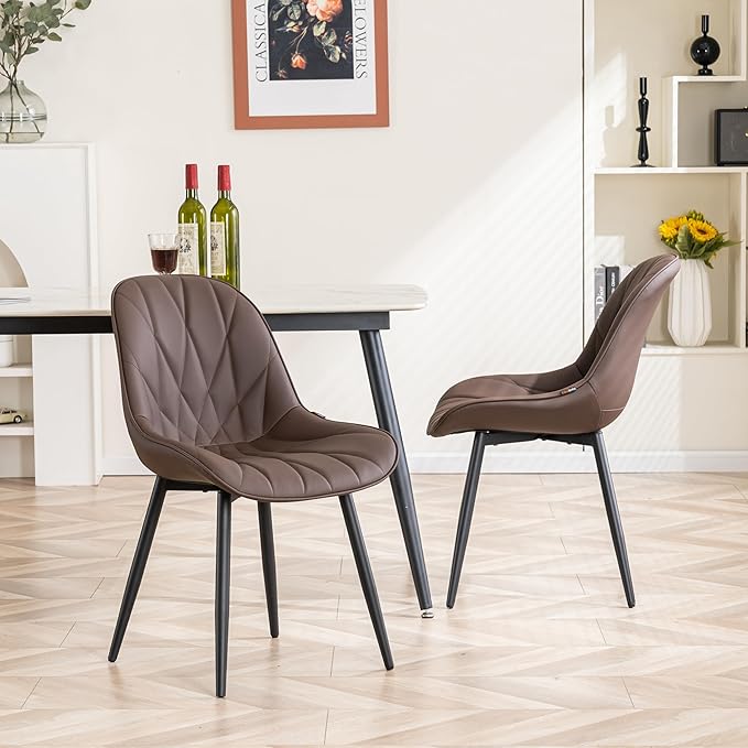 YOUNIKE Dining Chairs Set of 2, Espresso DarkBrown Modern Kitchen Chairs with Adjustable Feet, Mid Century Faux Leather Upholstered Dining Room Chairs, 300LBS Support Elegant Dinning Chairs - LeafyLoom
