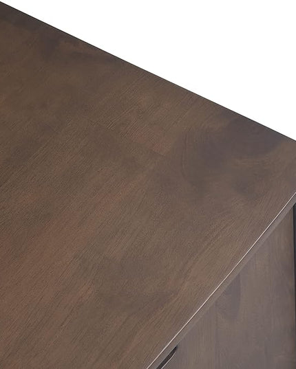 SIMPLIHOME Banting SOLID HARDWOOD 72 Inch Wide Industrial TV Media Stand in Walnut Brown for TVs up to 80 Inch, For the Living Room and Entertainment Center - LeafyLoom