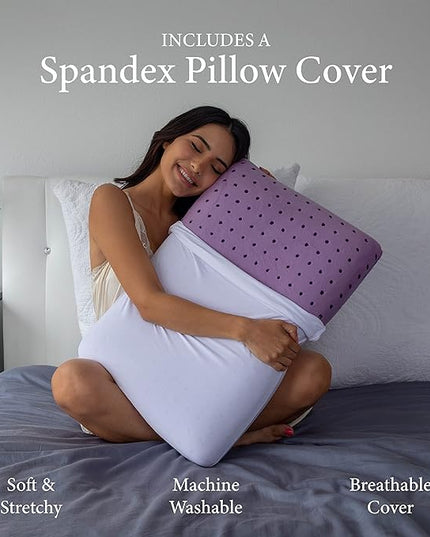 Pharmedoc Cooling Memory Foam Bed Rest Pillows, 1 Pack, Ventilated Lilac Dreamer, Reading, Standard, Back and Side Sleeper Support, Sleeping Pillows for Adults - LeafyLoom