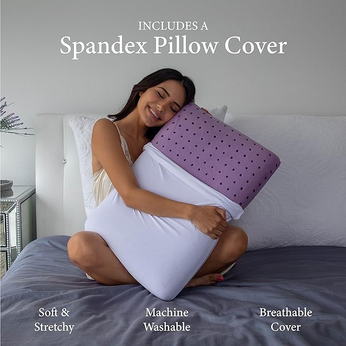 Pharmedoc Cooling Memory Foam Bed Rest Pillows, 1 Pack, Ventilated Lilac Dreamer, Reading, Standard, Back and Side Sleeper Support, Sleeping Pillows for Adults - LeafyLoom