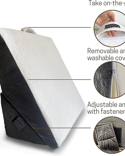 Vriksasana Bed Wedge Pillow with Memory Foam Top and Jacquard Cover | Adjustable 9” & 12” Folding Incline | Back & Leg & Knee Support | Acid Reflux, Anti Snoring, Heartburn, Gerd - LeafyLoom