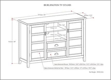 SIMPLIHOME Burlington SOLID WOOD 54 Inch Wide Transitional TV Media Stand in Rustic Natural Aged Brown for TVs up to 60 Inch, For the Living Room and Entertainment Center - LeafyLoom