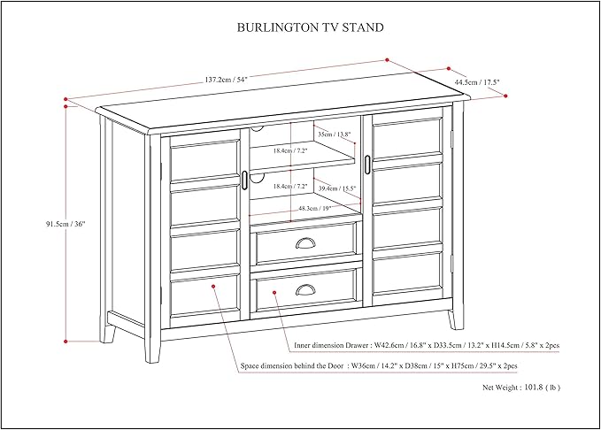 SIMPLIHOME Burlington SOLID WOOD 54 Inch Wide Transitional TV Media Stand in Rustic Natural Aged Brown for TVs up to 60 Inch, For the Living Room and Entertainment Center - LeafyLoom