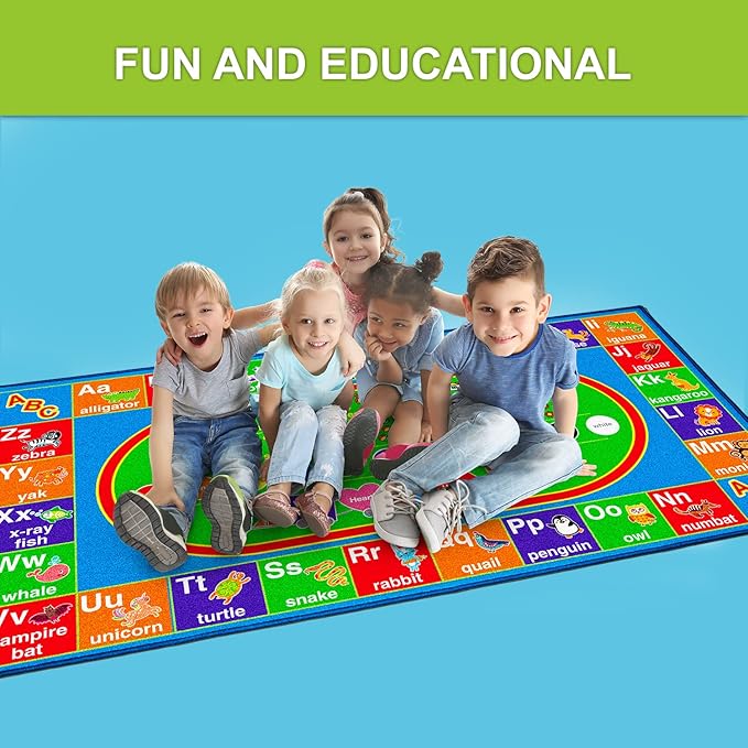 ABC Alphabet Colors Shapes Numbers, Non Slip Kids Educational Rug Carpet for Boy & Girl, Fun Learning Classroom Playroom Bedroom, Playtime Activity Mat for Toddler Play Area Baby Playtime Activity - LeafyLoom