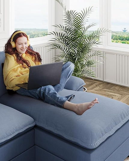 Shintenchi 110" Modular Sectional Couches for Living Room, U-Shaped Sofa Couch with Double Chaise, 4 Seat Sofa Sets with Thick Cushion & Soft Backrest, Blue - LeafyLoom