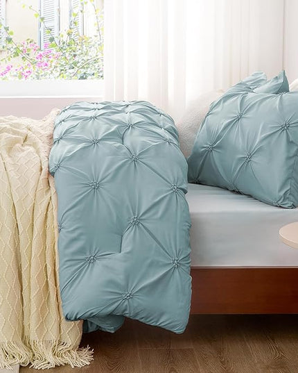BEDELITE Light Blue Twin Comforter Set for Girls - 2 Peices Boho Pintuck Bedding Comforter Sets, Lightweight Soft & Warm Twin Bedding Sets with 1 Pillowcase for All Season - LeafyLoom
