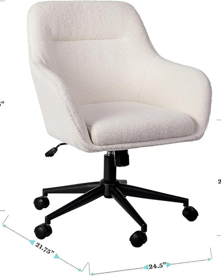 Martha Stewart Rayna Mid-Back Swivel Upholstered Desk Chair with Padded Seat/Armrests, Modern Adjustable Height Office Chair, White/Oil Rubbed Bronze - LeafyLoom
