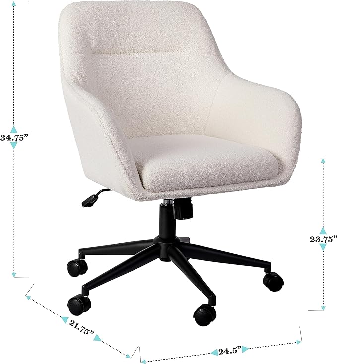 Martha Stewart Rayna Mid-Back Swivel Upholstered Desk Chair with Padded Seat/Armrests, Modern Adjustable Height Office Chair, White/Oil Rubbed Bronze - LeafyLoom
