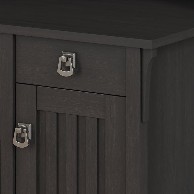 Bush Furniture Salinas 60W L Shaped Desk with Hutch and 5 Shelf Bookcase in Vintage Black - LeafyLoom