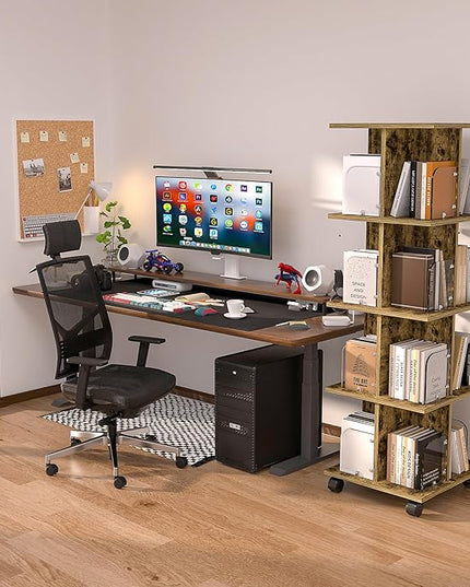 VECELO Rotating Bookshelf with Brake Wheels, 360°Display 4 Tier Floor Stackable Spinning-Bookshelf Tower for Kids&Adults, Revolving Bookcase for Small Space,Corner(Brown) - LeafyLoom