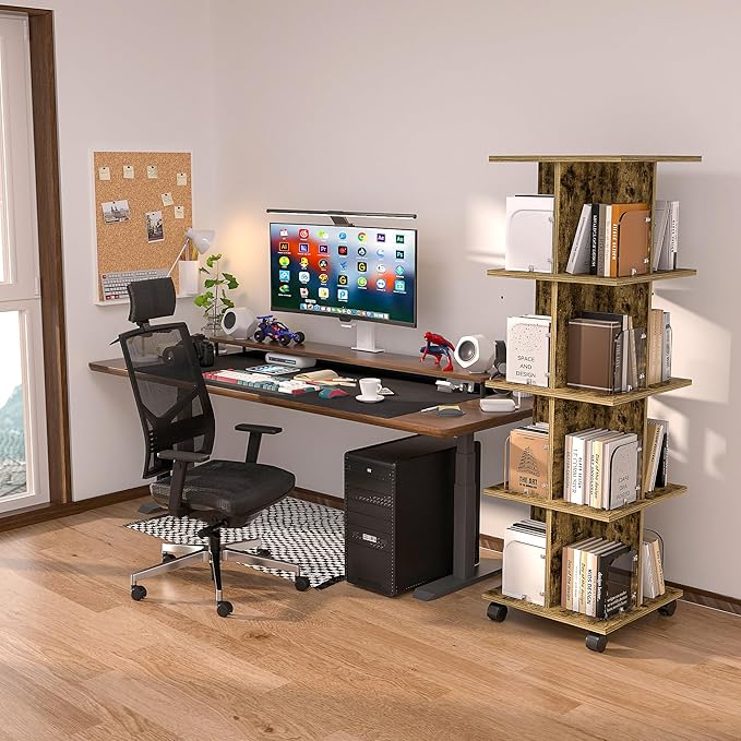 VECELO 4-Tier Rolling Bookshelf, Mobile Book Rack with Acrylic Windows, Storage Organizer Holder with Wheels for Bedroom, Living Room Home and Office, Space Saving, Brown - LeafyLoom