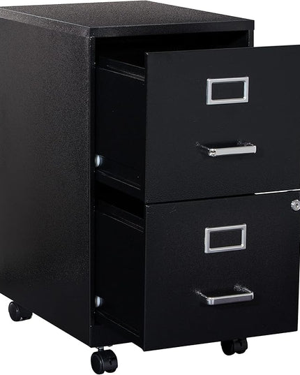 OSP Home Furnishings 2 Drawer Mobile Locking Metal File Cabinet, Black - LeafyLoom
