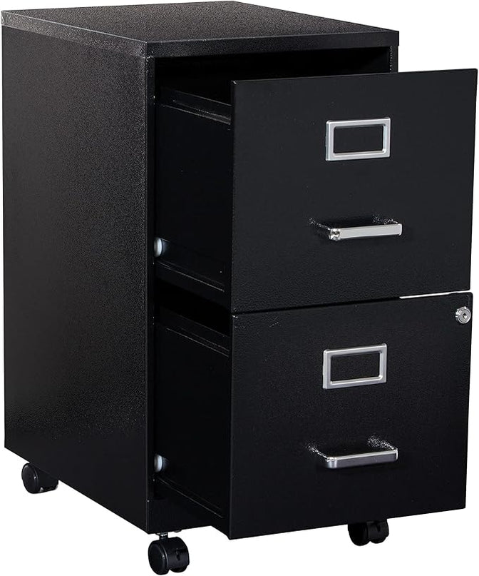 OSP Home Furnishings 2 Drawer Mobile Locking Metal File Cabinet, Black - LeafyLoom