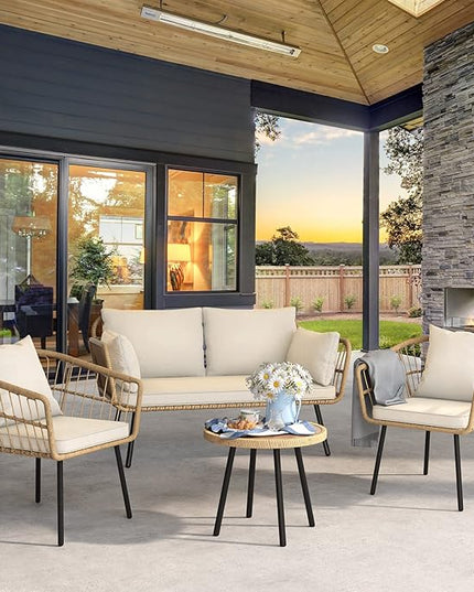 YITAHOME 3 Pieces Outdoor Wicker Patio Conversation Bistro Set, All-Weather Rattan Patio Furniture Set with Table & Cushions, Outdoor Sectional Sofa for Patio, Balcony, Backyard, Deck - LeafyLoom