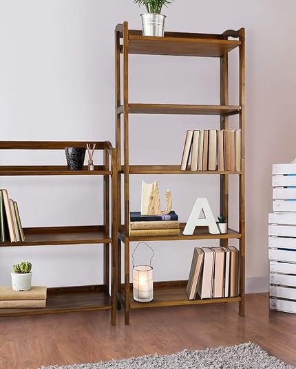Casual Home Stratford 5-Shelf Folding Bookcase-Warm Brown - LeafyLoom