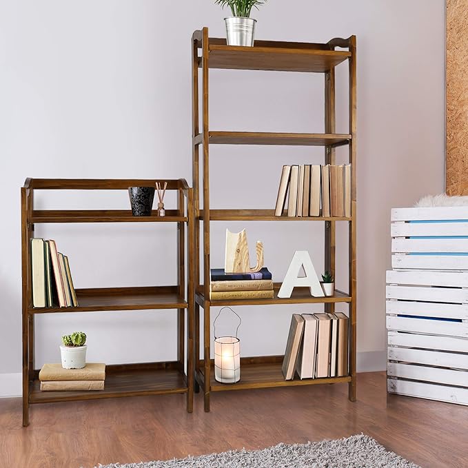 Casual Home Stratford 5-Shelf Folding Bookcase-Warm Brown - LeafyLoom