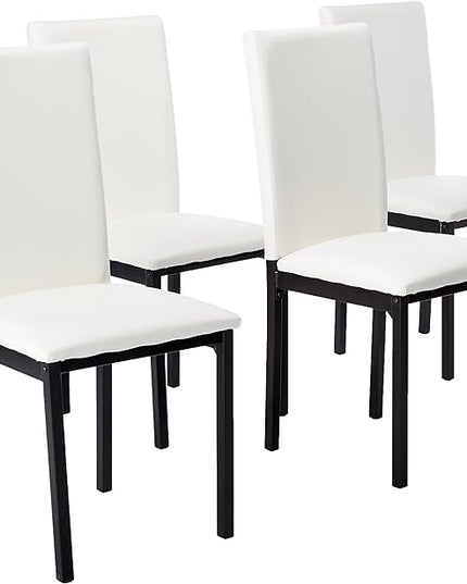 Roundhill Furniture Noyes Faux Leather Metal Frame Dining Chair, White - LeafyLoom