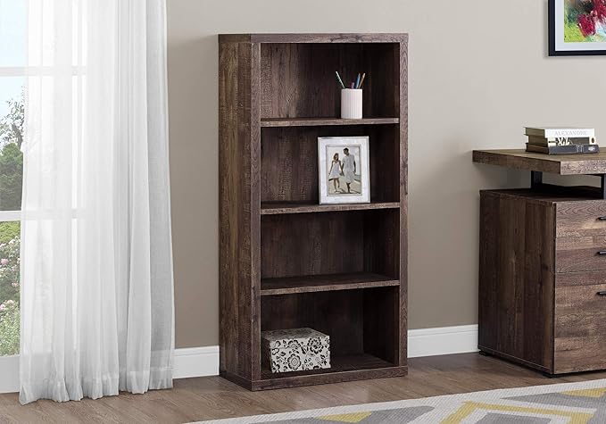 Monarch Specialties Bookcase - Sturdy Etagere with 3 Adjustable Book Shelves - 48”H (Brown) - LeafyLoom