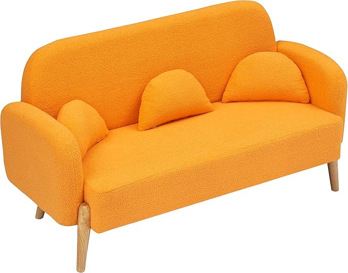 NicBex Sectional Couch Sofa with 3 Lumbar Pillows Teddy Velvet Cloud Couch for Living Room Furniture Sets with Wooden Legs, Modular Sofa for Living Room, Bedroom, Apartment,59.1" L, Orange - LeafyLoom