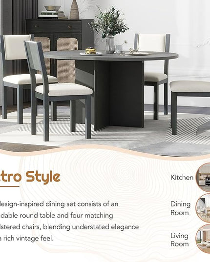 NicBex Small Dining Table Set for 4 Kitchen Table and Chairs 5-Piece Retro Functional Dining Set, 1 Extendable Table with a 16-inch Leaf and 4 Upholstered Chairs for Dining Room and Kitchen, White - LeafyLoom