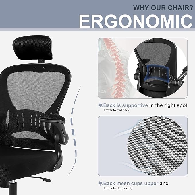 Office Chair Ergonomic Desk Chair Comfort Adjustable Height with Wheels，Lumbar Support Mesh Swivel Computer Home Office Study Task Chair Black (Black, 10 Pack) - LeafyLoom