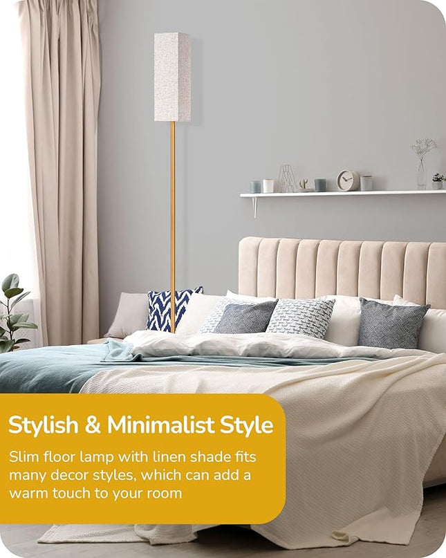 EDISHINE Modern Corner Floor Lamp with Remote, Stepless Dimmable Minimalist Reading Lamp, 65" Tall Pole Lamp for Living Room, Bedroom, Office, 9W LED Bulb Included (Gold) - LeafyLoom