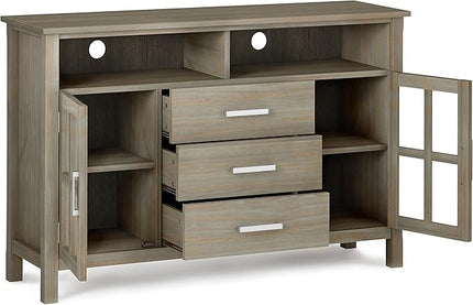 SIMPLIHOME Kitchener SOLID WOOD 53 Inch Wide Contemporary TV Media Stand in Distressed Grey for TVs up to 60 Inches, For the Living Room and Entertainment Center - LeafyLoom