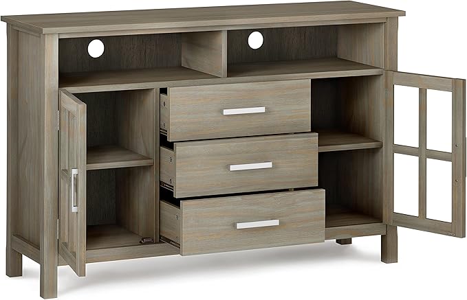 SIMPLIHOME Kitchener SOLID WOOD 53 Inch Wide Contemporary TV Media Stand in Distressed Grey for TVs up to 60 Inches, For the Living Room and Entertainment Center - LeafyLoom