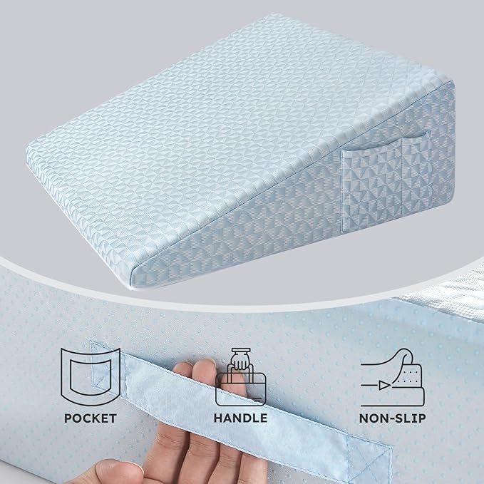 Bed Wedge Pillowcase 12" Wedge Pillow Cover Cooling and Breathable Replacement Cover Blue (Wedge Pillow Cover Only) - LeafyLoom