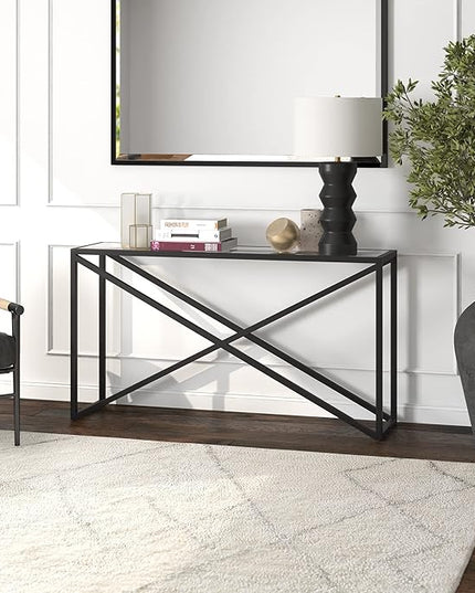 Calix 55'' Wide Rectangular Console Table in Blackened Bronze - LeafyLoom