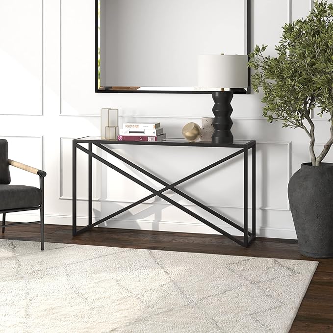 Calix 55'' Wide Rectangular Console Table in Blackened Bronze - LeafyLoom