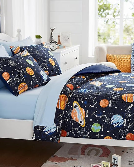 Twin Comforter Set with Sheets - 5 Pieces Kids Twin Bedding Sets, Glow in The Dark Space Twin Bed in a Bag with Comforter, Sheets, Pillowcase & Sham - LeafyLoom