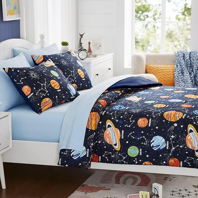 Full Size Comforter Sets - Bedding Sets Full 7 Pieces, Glow in The Dark Bed in A Bag Full, Lightweight Space Bedding Sets for Kids, Teens - LeafyLoom